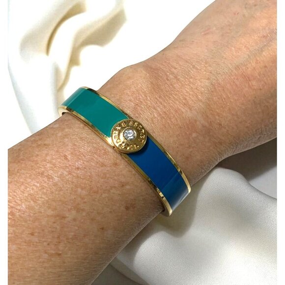 Victoria's Secret Gold-Tone Enamel Cuff Bracelet Green & Blue & Crystal Accent - Picture 5 of 5